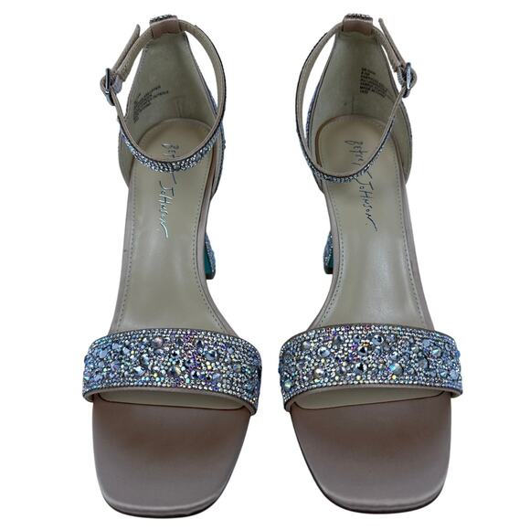 Betsey Johnson Dani Sandals Spool Heel Womens 8.5 M Shiny Rhinestones Buckle - Picture 8 of 11